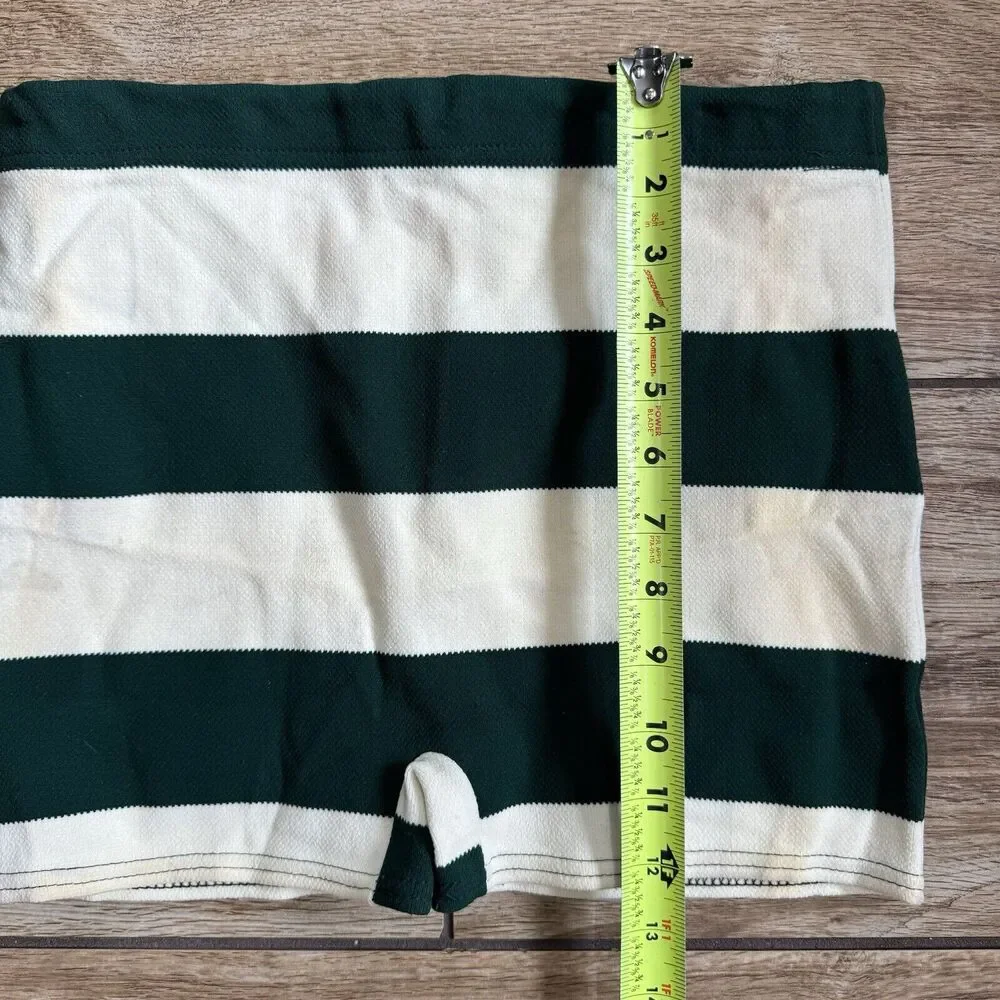 Vintage 60s Mens Square Swim Bathing Trunks Stripe Green White Large